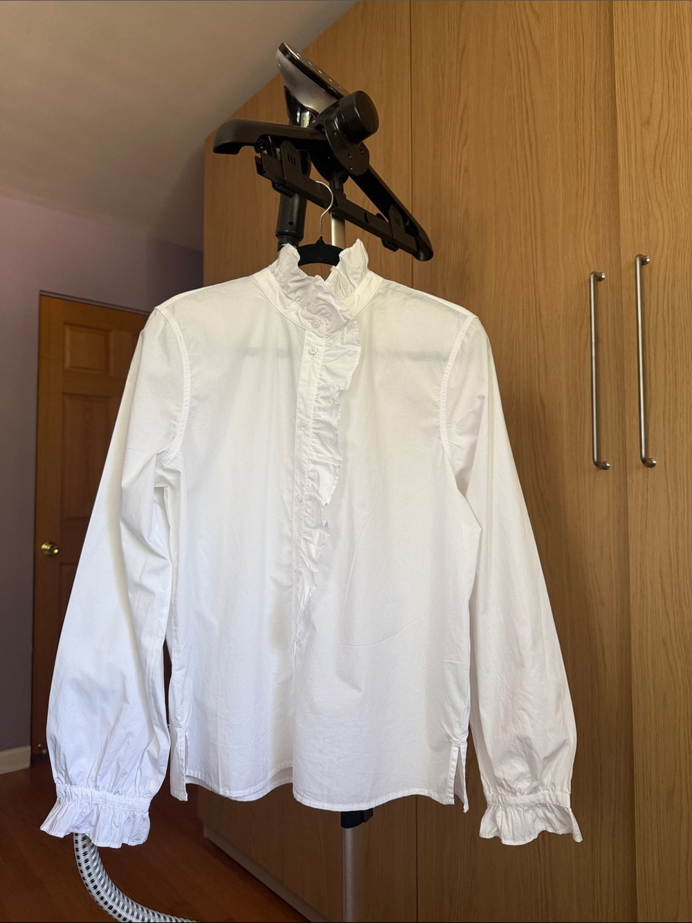 J. Crew 100% White Ruffle-Front Dress Shirt